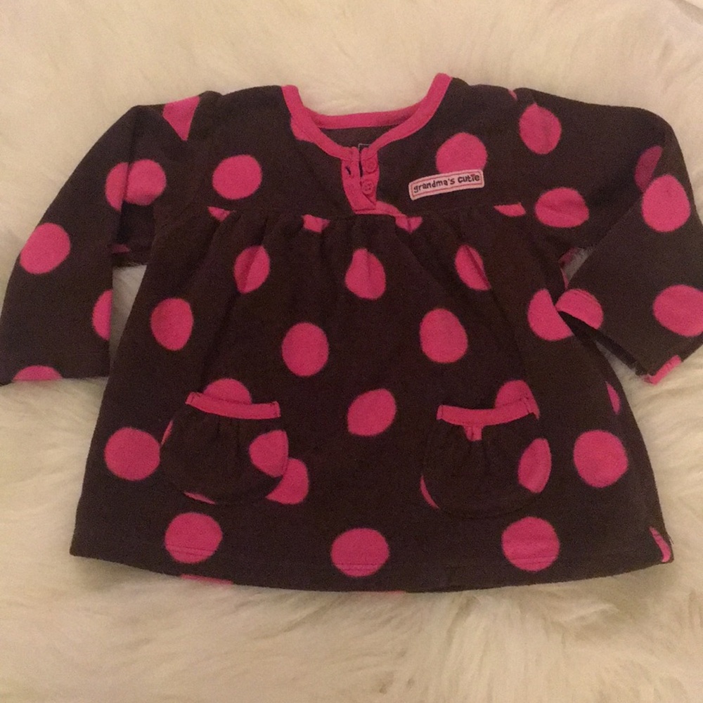 Brown with pink polka dot sweater baby girl 12M